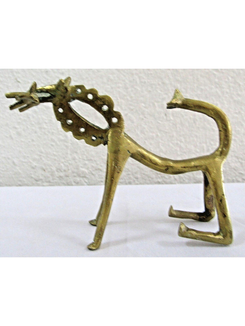 Antique African Abstract Figurative Brass Lion with Prey in Mouth Figurine